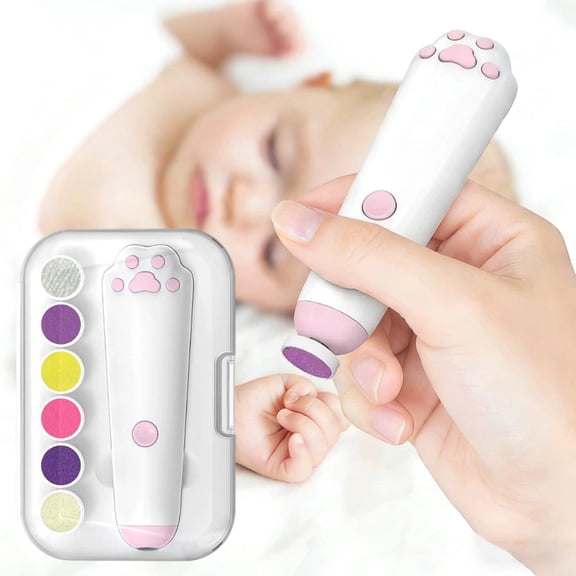 Partheme Dynamoelectric Cat Claw Nail File, Baby Automatic Nail Clipper with 6 Replaceable Heads, Safe Gentle Grinder for Toddler Adult, Pink
