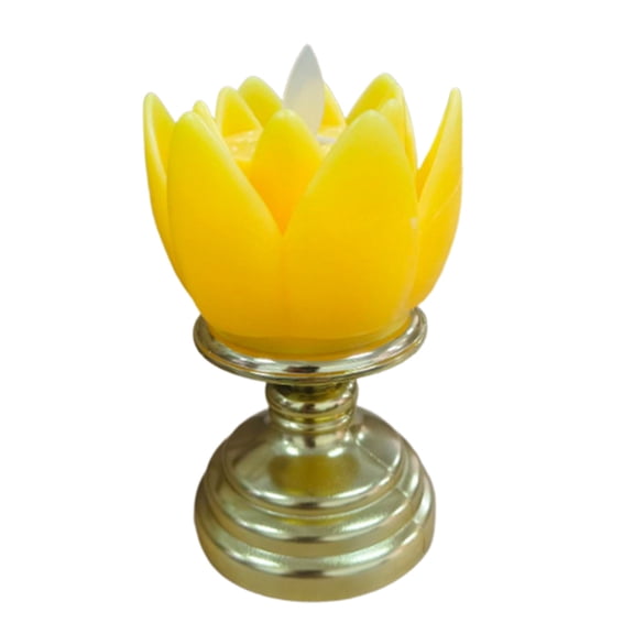 Partheme Electronic Lotus Shaped Candle Ambient Light, Mini Night Light with Flickering Flame Effect, 3x AAA Battery Powered, Holiday Decoration Hanging Loop, Yellow