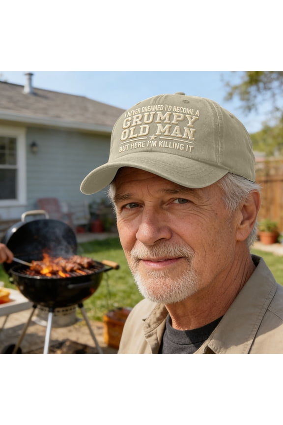 Embroidered Baseball Cap, Hot Tempered Old Man Saying, Breathable Cotton Washable, Classic 6 Panel Curved Visor, Adjustable Back Strap, Unisex Casual Outdoor, C