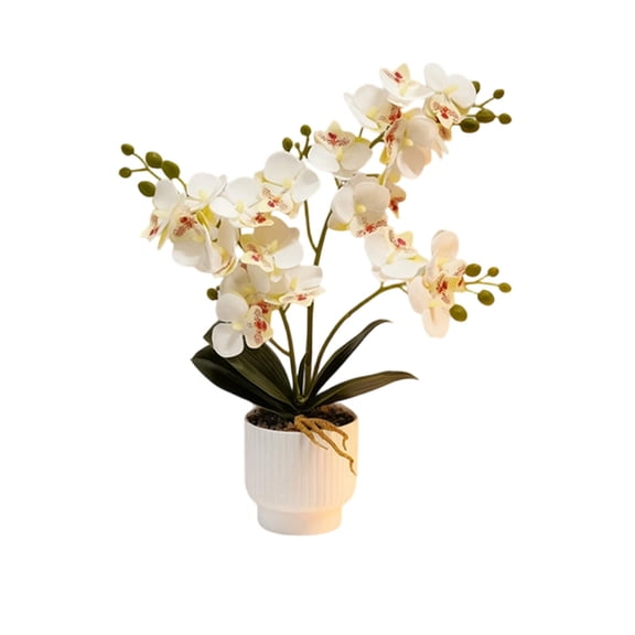 Partheme Fake Orchid Flowers in Pot,Real Touch Orchids Artificial Flowers Potted Plant,Faux Phalaenopsis Flowers Potting for Home Wedding Table Centerpiece Bathroom Office Decor , White