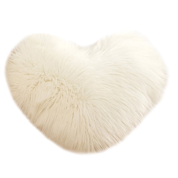 Partheme Faux Rabbit Fur Heart Pillows Fluffy Heart Throw Pillows Cute Couch Cushion Soft Decorative Throw Cushion for Bed Sofa Girls Women, A
