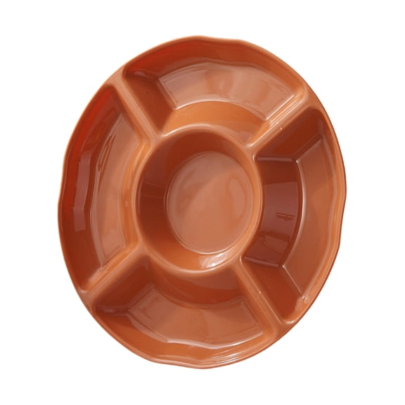 Partheme Five Part Compartment Candy Box Snack Tray, Dried Fruit and Nut Round Serving Platter for Party Home Kitchen, 9x1in, Orange