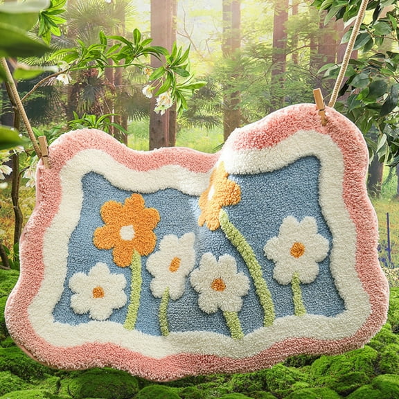 Partheme Floral Spring Moss Area Rug for Bedroom Living Room, Cute Non-Slip Bathroom Mat, Washable Aesthetic Accent Carpet for Women Dorm, Unique Floral Floor Rug for Boho Home Decor , Pink