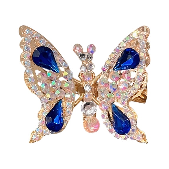 Partheme Flying Butterfly Hairpin, Butterfly Rhinestone Hair Clips Elegant Metal Side Clip, Moving Flying Butterfly Shiny Hair Clips Barrettes for Women, Blue
