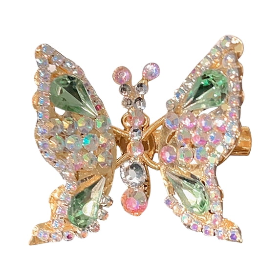 Partheme Flying Butterfly Hairpin, Butterfly Rhinestone Hair Clips Elegant Metal Side Clip, Moving Flying Butterfly Shiny Hair Clips Barrettes for Women, Green