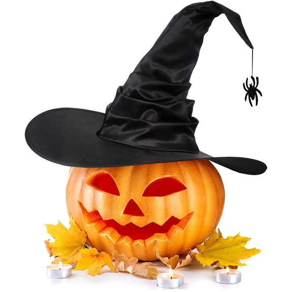 Partheme Halloween Witch Costume Accessories Women's Pleated Witch Hat Party Wizard Headdress Wide Peak Pointed Hat Black, B