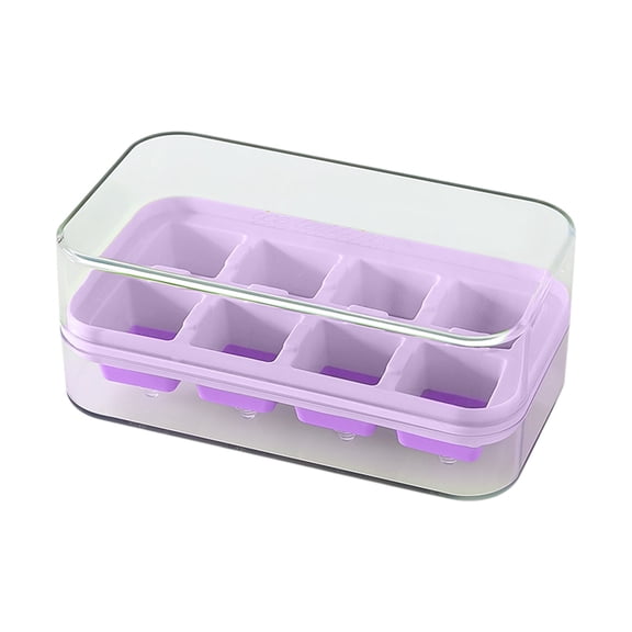 Partheme Ice Cube Tray with Lid and Bin - Ice Cube Trays for Freezer, Stackable Ice Bucket with Storage Container for Kitchen, RV, Cocktail, Coffee , Purple