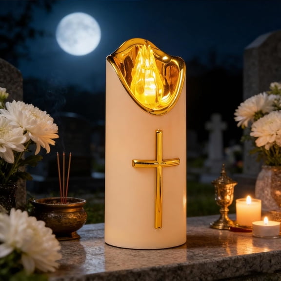 Partheme LED Votive Candle Memorial Light – Flickering Effect Like a Real Candle – Reusable Cemetery Remembrance Eternal Candle, C