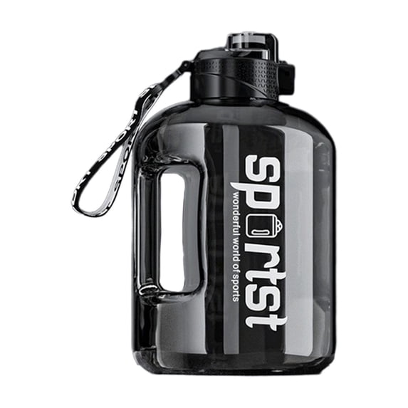 Partheme Large Water Bottle with Measurements, 2.7 L Gym Water Bottle with Straw, Gallon Water Jug Bottle with Handle & Portable Strap for Gym, Outdoor Sports , Black