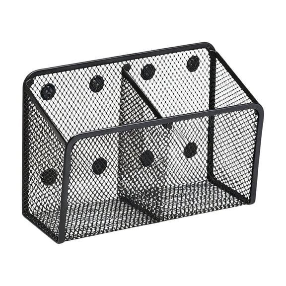 Partheme Magnetic Mesh Storage Basket, 7.3x4.9x2.8 Inch Metal Wall Mount Pen Holder, Strong Magnets for Refrigerator Whiteboard, Rust Resistant for Kitchen Office Supplies Organization, Black