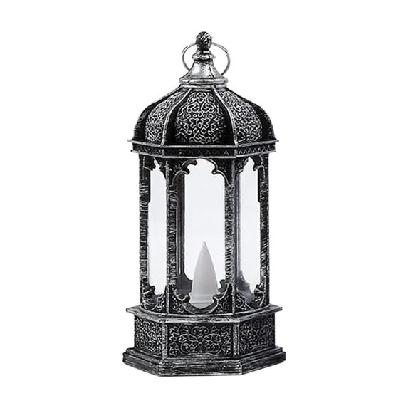 Partheme Mini Lantern with LED Candle, Small Lanterns Decorative for Halloween Decorations, Christmas Table Centerpiece, Flickering Candle Holders for Diwali Wedding Medieval Decor, Ornaments , Gray