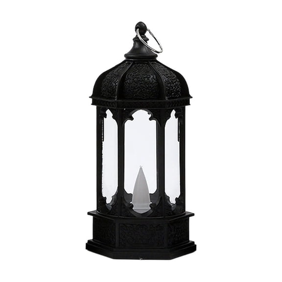 Partheme Mini Lantern with LED Candle, Small Lanterns Decorative for Halloween Decorations, Christmas Table Centerpiece, Flickering Candle Holders for Diwali Wedding Medieval Decor, Ornaments , Black