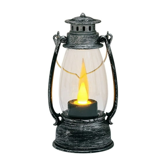 Partheme Mini Lanterns for Western Cowboy Party & Camping Decor, Small Western Lantern with LED Flickering Candle for Fall Halloween Wedding Festive Decorations, Centerpiece Table, Gray