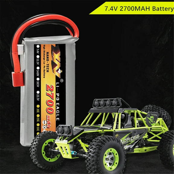 Partheme Novelty Toys 1 Counts Upgrade 7.4V 2700mAH 2S Battery Spare Part For 12428 1/12 RC Car As show