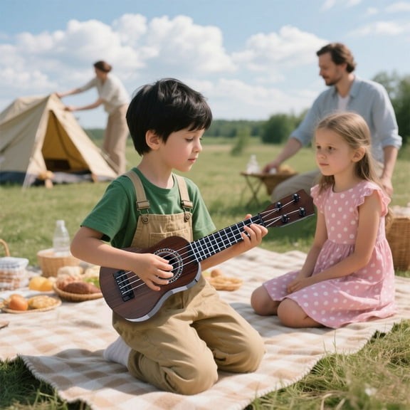 Partheme Novelty Toys 14" Kids Ukulele Guitar Toy, Playable Mini Guitar with Nylon Strings + Plectrum + Sheet Music, Early Music Education for Beginners 3+ (36cm)