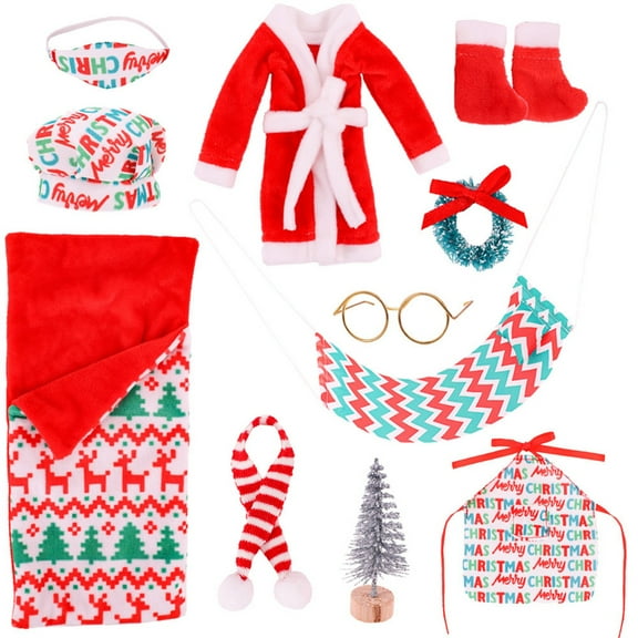 Partheme Novelty Toys 2 Counts Christmas Set Doll Christmas Tree Wreath Sleeping Bag Pajamas Scarf Combination Doll Clothing Accessories Multicolor Free Size
