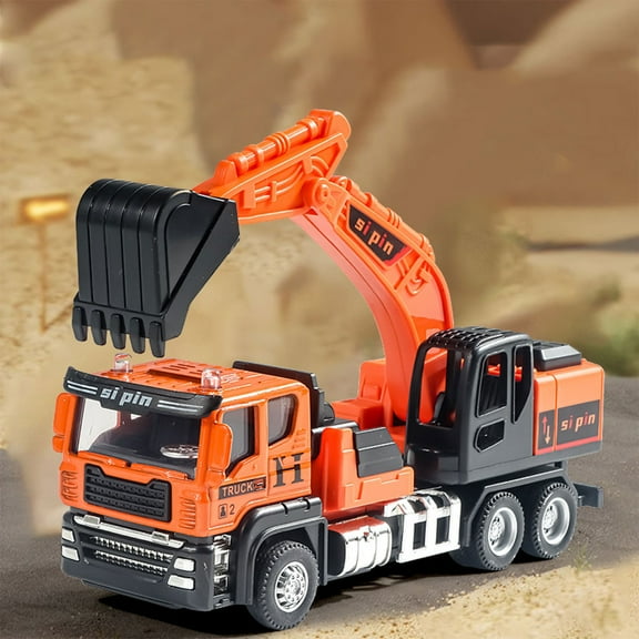 Partheme Novelty Toys Kids Heavy Duty Semi-Trailer Tractor Toy Truck, Realistic Plastic Cargo Vehicle with Openable Container & Rubber Tires, Pull-Back Car Excavator Toy Trucks Combo Series for Boys