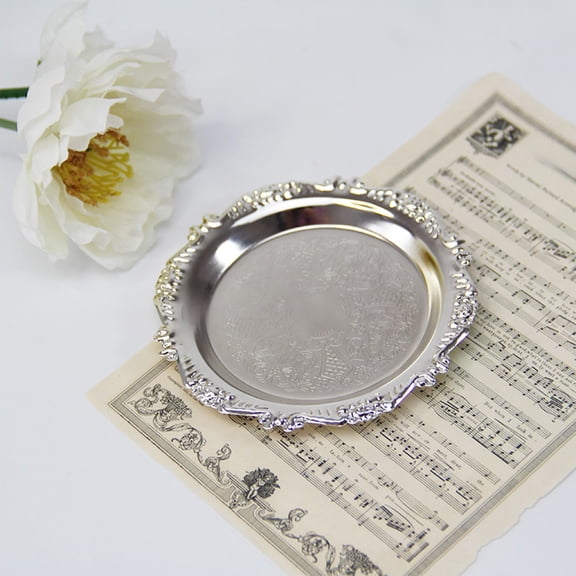 Partheme Oval Mini Baroque Dessert Display Tray Mini Elegant Metal Serving Tray Small Cake Candy Plates for Weddings Party Bridal Baby Shower, Birthday, Candy Jars Decorations, Silver