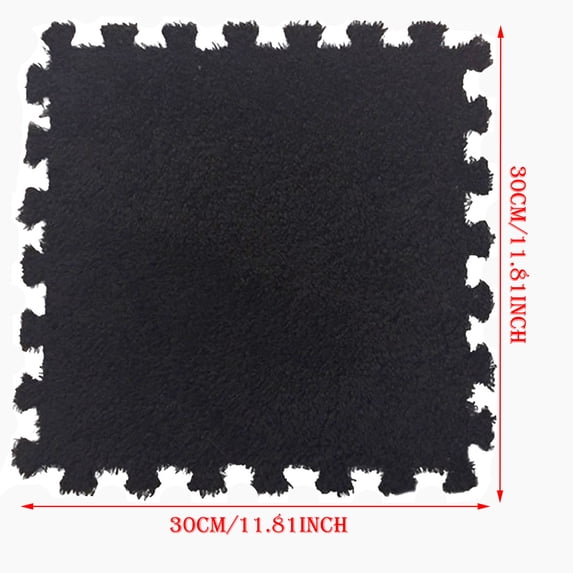 Partheme Plush Puzzle Foam Floor Mat,Interlocking Carpet Tiles,12X12 Inch Thick Fluffy Puzzle Piece Carpet,Carpet Squares Rugs for Parlor Bedroom Playroom Decor, Black