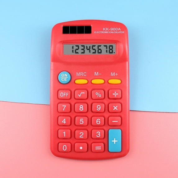 Partheme Pocket Size Mini Calculators, 8 Digit Display Basic Calculator, Small Solar Battery Dual Power Calculator, Handheld Calculators Bulk , Red