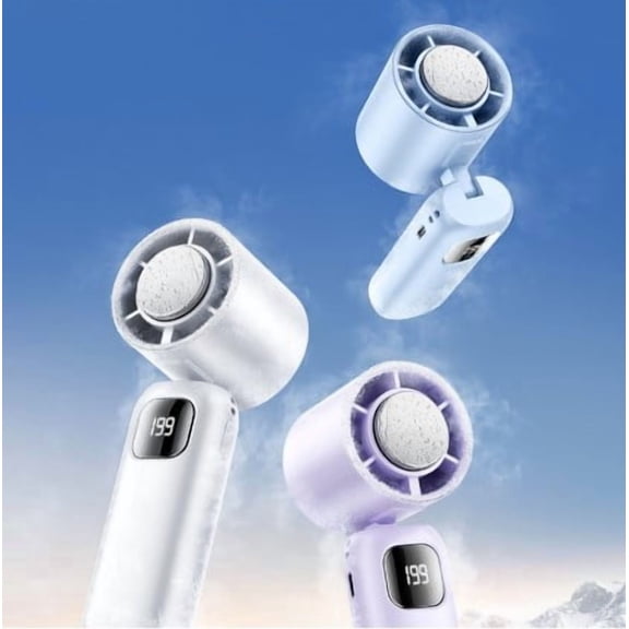 Partheme Portable Handheld Mini Fan 6 Speeds 16900 RPM High Speed Fan with LED Display, USB Rechargeable with Lanyard for Makeup Travel Outdoor, Light Blue