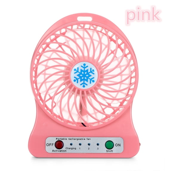 Partheme Portable Rechargeable LED Light Fan, Mini Desk USB Fan with Flashlight, 3 Speeds Strong Airflow Cooler, Battery Powered for Office Bedroom Table Outdoor Camping, Pink