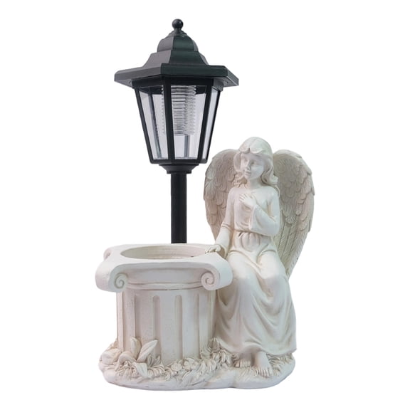 Partheme Resin Angel Garden Statue with Solar LED Light and Flower Pot, 2 Color Praying Angel Figurine Outdoor Decor, Solar Powered Lantern for Patio Cemetery Yard Night Light Memorial Gift, White