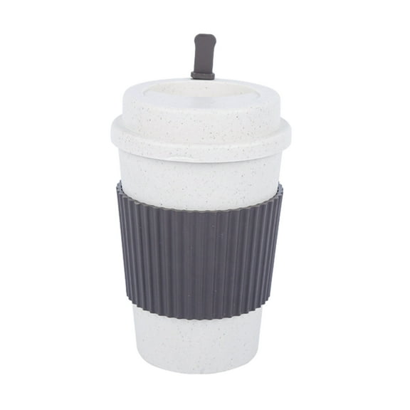 Partheme Reusable Coffee Cup for Hot and Cold Drinks, Leak Proof Travel Mug with Straw, Eco Friendly Wheat Straw Plastic, Home Office Travel Tumbler, Gray