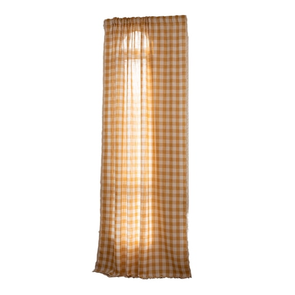 Partheme Rural Style Woven Curtains Semi Sheer Living Room Bedroom Balcony, Plaid Checkered Drapes for Home Decor, Polyester Light Blocking Curtain 60x140cm, Yellow