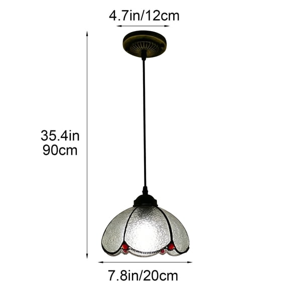 Partheme Rustic Style Single Head Pendant Light, Vintage Hanging Ceiling Lamp, Colored Glass Shade Rust Proof, Adjustable Chain Height, Soft Warm Light for Kitchen Dining Room Bedroom Living Room, D