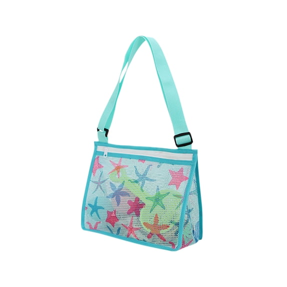 Partheme Shell Bags Beach Toy Mesh Bag Shell Tote Bag Colorful Beach Net Bag with Adjustable Carrying Straps for Swimming Accessories Storage Boys and Girls Seashell Collection , Light Blue