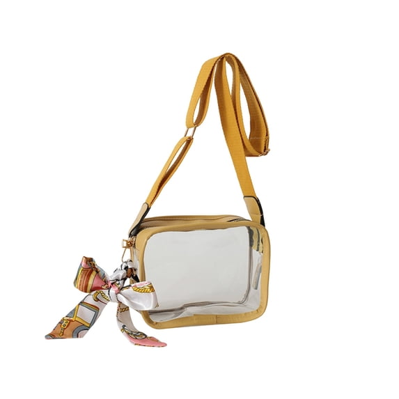 Partheme Summer Wide Strap Small Square Bag Transparent Shoulder Crossbody Phone Purse, Clear PVC Handbag for Stadium, Concert Travel Daily Use, Yellow