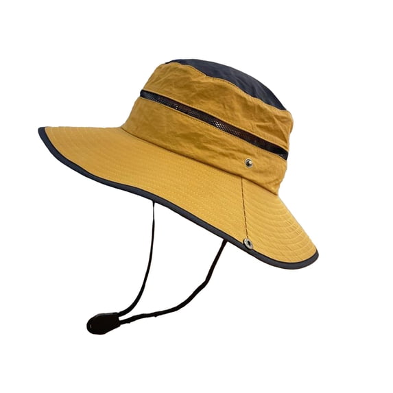 Partheme Sun Hat Outdoor Wide Brim Sun Protection Hat, Windproof Breathable Fisherman Cap for Travel Leisure, Spring Summer UV Blocking, Yellow