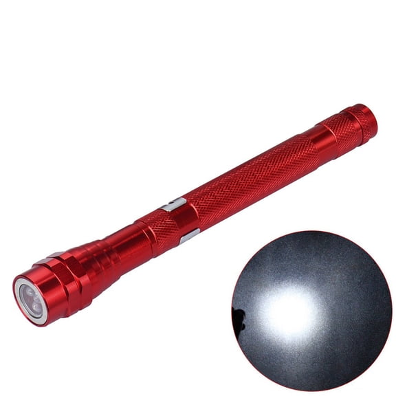 Partheme Telescoping Magnetic Flashlights, Magnetic Telescopic Elastic Picking Tools with Clip, LED Telescopic Flexible Extensible Flashlights, for Easy Retrieval of Metal Tools , Red