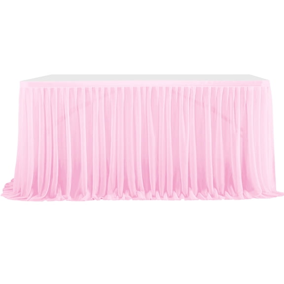 Partheme Tulle Table Skirt for Rectangle Tables or Round Table Tutu Table | Gauze Ruffle Table Skirt Cloths for Wedding Bridal Shower Birthday Party Desk Skirt Decorations Indoor Outdoor, Pink