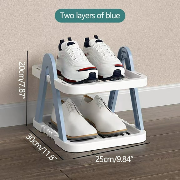 Partheme Vertical Shoe Rack -Narrow Shoe Rack Organizer for Small Spaces,2 Tier Shoen Shelf for Entryway,Closet,Corner,Doorway,Skinny Shoe Shelf Space Saving Shoe Storage, Blue