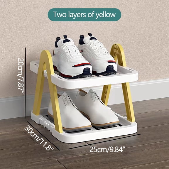 Partheme Vertical Shoe Rack -Narrow Shoe Rack Organizer for Small Spaces,2 Tier Shoen Shelf for Entryway,Closet,Corner,Doorway,Skinny Shoe Shelf Space Saving Shoe Storage, Yellow