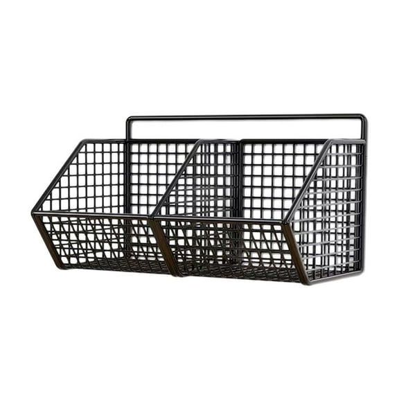 Partheme Wall-Mounted Kitchen Storage Rack for Onions Ginger Garlic - Black Metal Spice Organizer for Efficient Space Saving , S