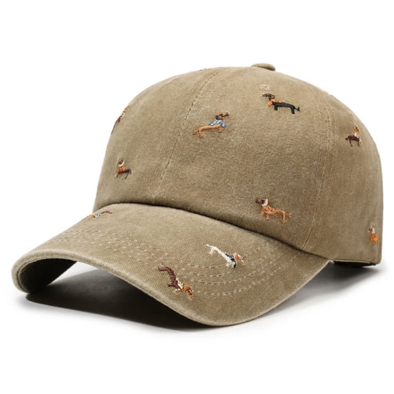 Partheme Washed Soft Top Baseball Cap, Vintage Faded Puppy Embroidery Curved Brim Hat, 100% Cotton Breathable Unisex Adjustable Cap for Spring Summer Outdoor Travel Streetwear Daily Use, D