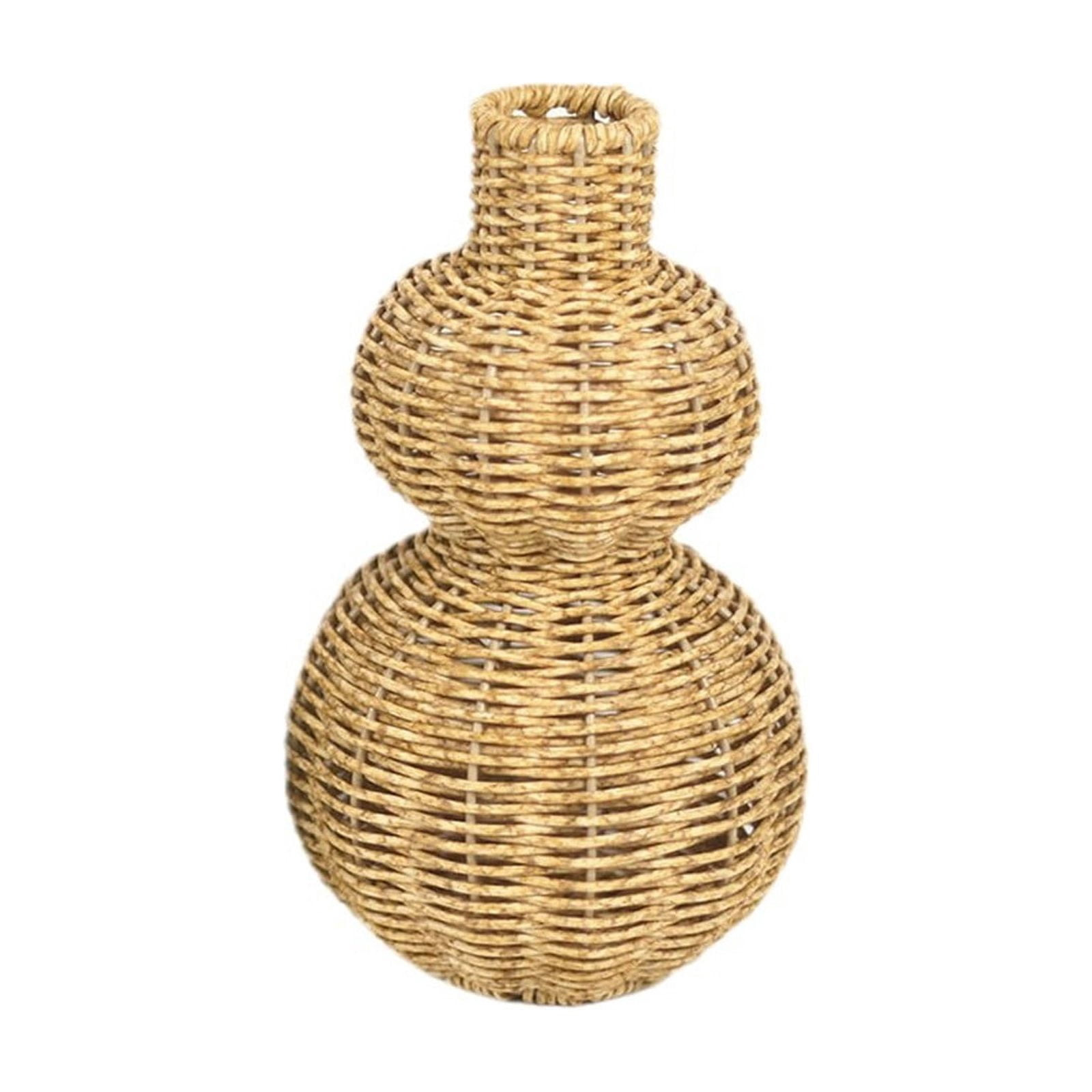 Partheme Wicker Style Weave Gourd Flower Vase, Imitation Rattan Floral Arrangement Box, Smooth Edges for Fresh or Dried Flowers, Living Room Coffee Table Balcony Café Decor Ornament, Beige