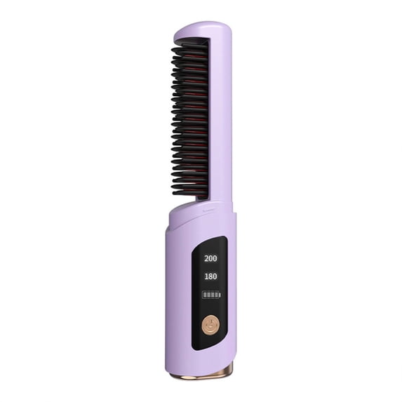 Partheme Wireless Hair Straightening Comb Negative Ion No Hurt Hair, Portable Mini Curling Iron Splint Comb USB Rechargeable, 30s Fast Heating Ceramic for All Hair Types, Purple