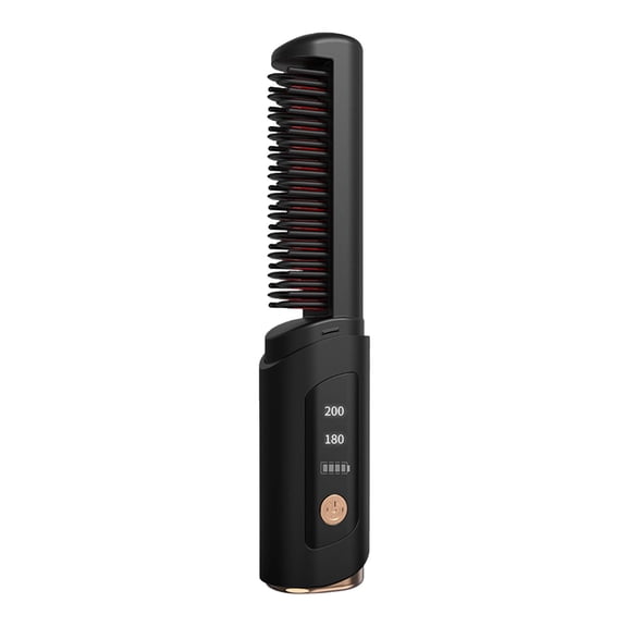 Partheme Wireless Hair Straightening Comb Negative Ion No Hurt Hair, Portable Mini Curling Iron Splint Comb USB Rechargeable, 30s Fast Heating Ceramic for All Hair Types, Black
