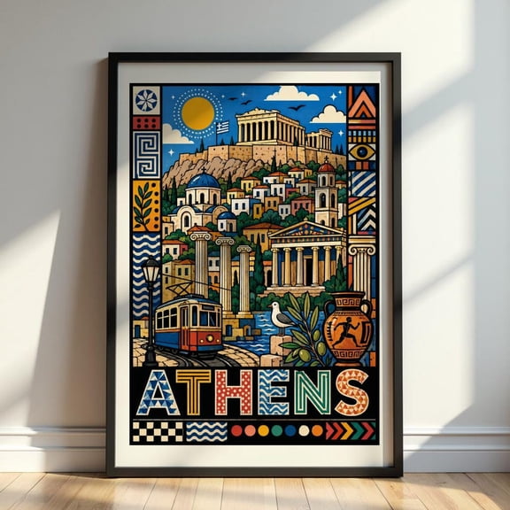 Parthenon Athens Travel Art Ancient Greece Print Classical Architecture Decor Vibrant Cityscape Artwork, Unframed Paper Print