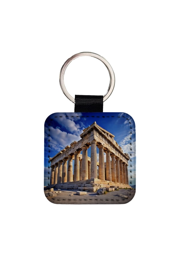 Parthenon Temple Athens Greece Greek Faux Leather Square Keychain