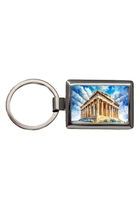 Parthenon Temple Athens Greece Greek Watercolor Metal Rectangle Keychain