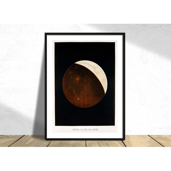 Partial Eclipse Of The Moon Trouvelot Astronomical Drawings Space Retro Explorer Idea, Unframed Paper Poster 8x10in