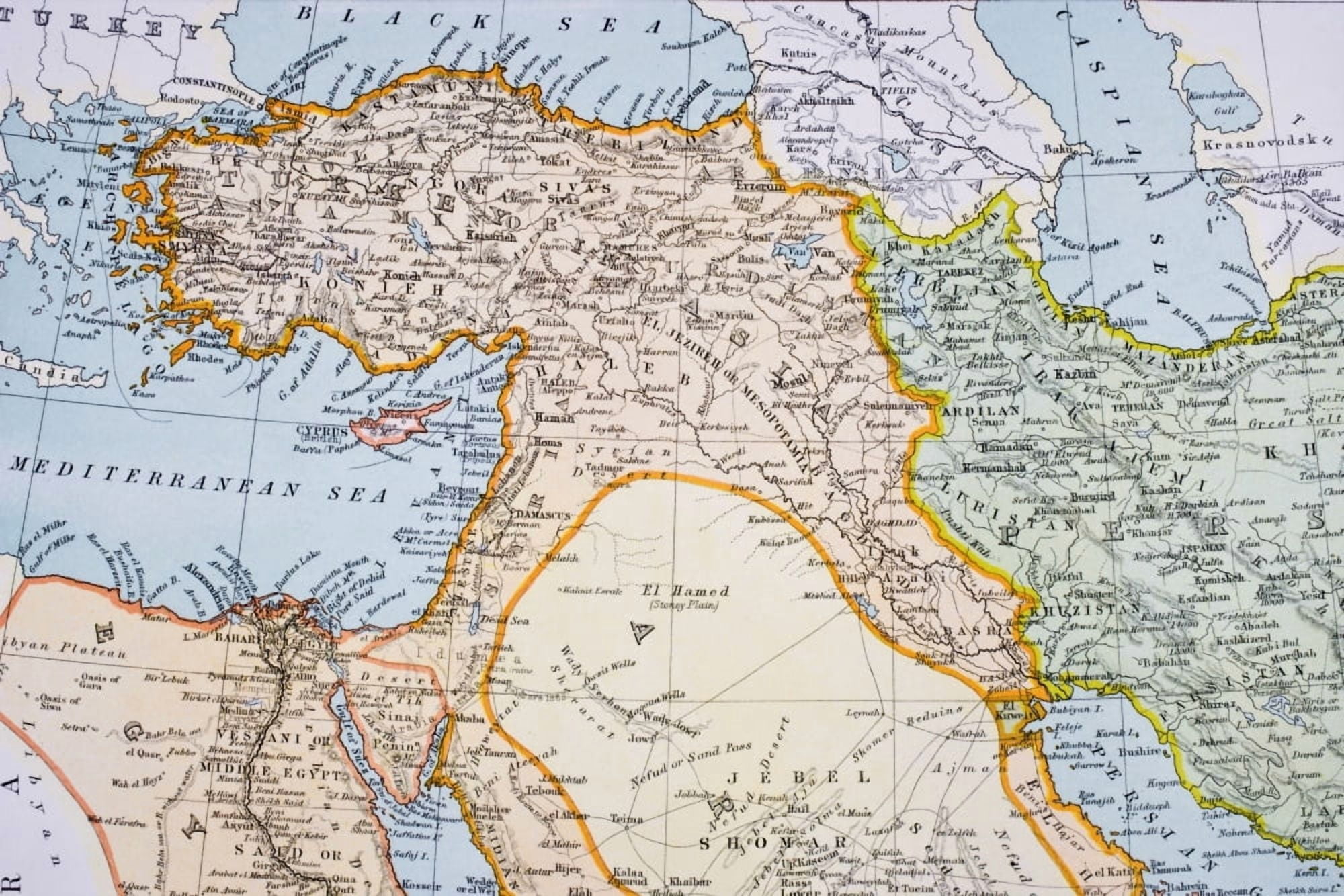 Partial Map Of Middle East In 1890S From The Citizens Atlas Of The World Published London Circa 1899 Canvas Art - Ken Welsh Design Pics (18 x 12)