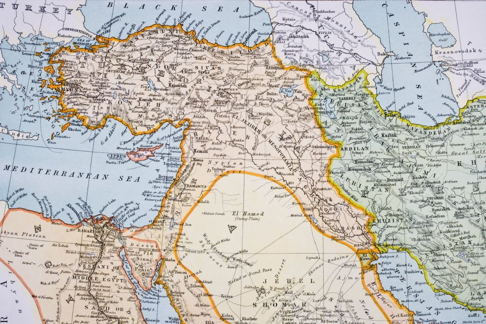 Partial Map Of Middle East In 1890S From The Citizens Atlas Of The World Published London Circa 1899 Canvas Art - Ken Welsh Design Pics (36 x 24)