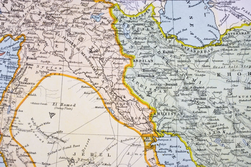 Partial Map Of Turkey Kurdistan Iraq Persia Middle East In 1890S From The Citizens Atlas Of The World Published London Circa 1899 Canvas Art - Ken Welsh Design Pics (36 x 24)