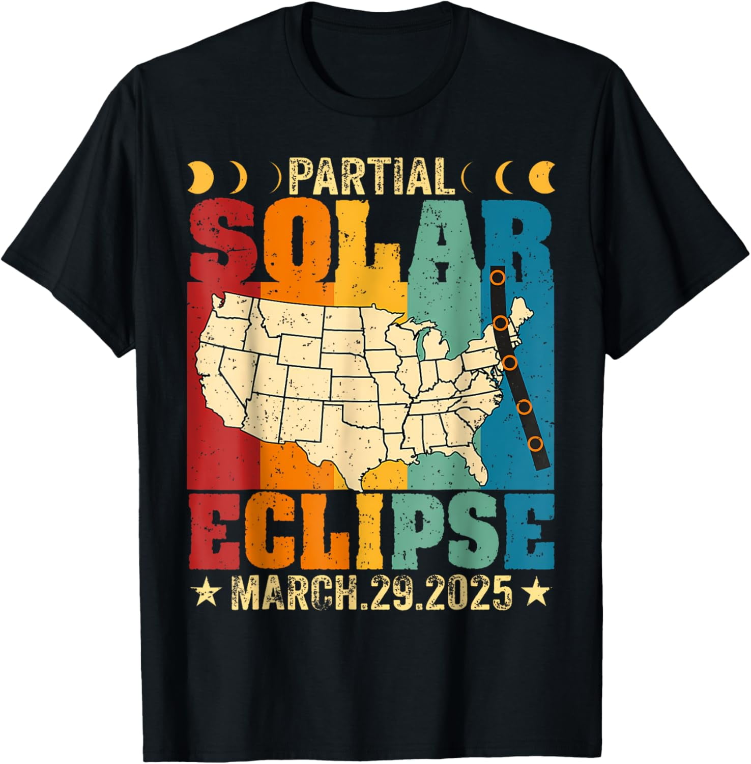Partial Solar Eclipse Path 2025 March USA American Map Retro TShirt